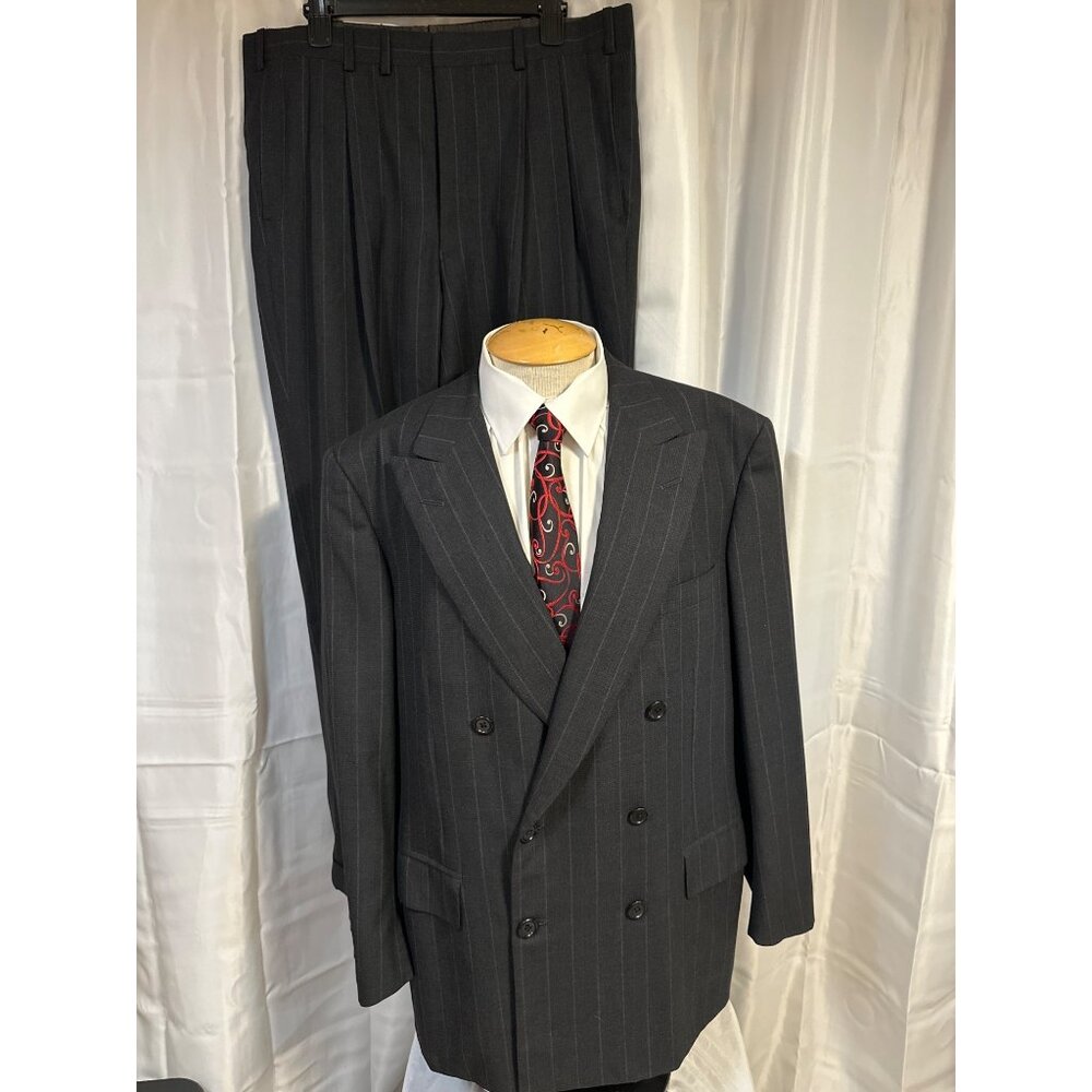 Oxxford Clothes Suit Men's Renaissance  43R Double-Breasted Gray Pinstripe Suit